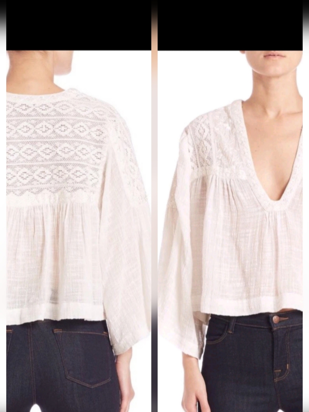 Free Peaple Boho Lace  Peasant Top - White